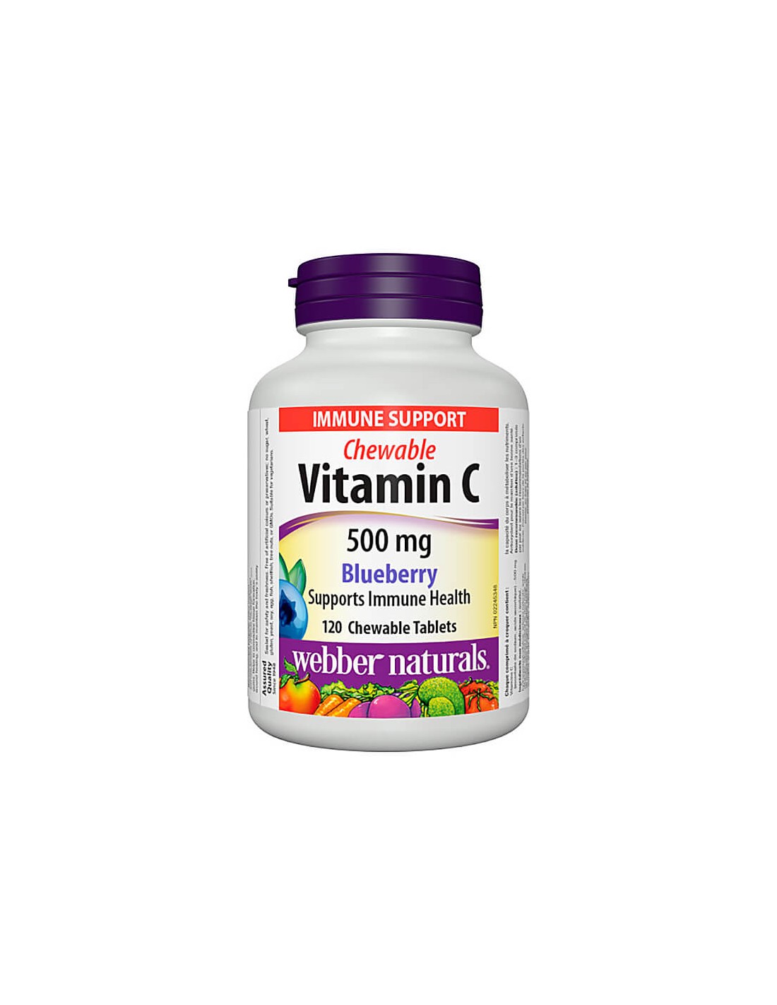 Μασώμενη Βιταμίνη C 500 mg - Βιταμίνη C 500 mg - 120 Μασώμενα Δισκία με Γεύση Μύρτιλου <tc>Webber Naturals</tc>
