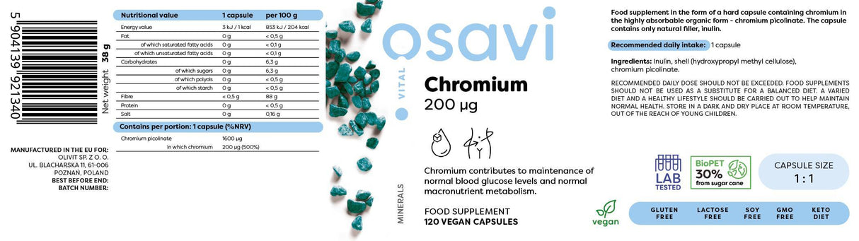 Chromium picolinate 200 MCG - 250 κάψουλες