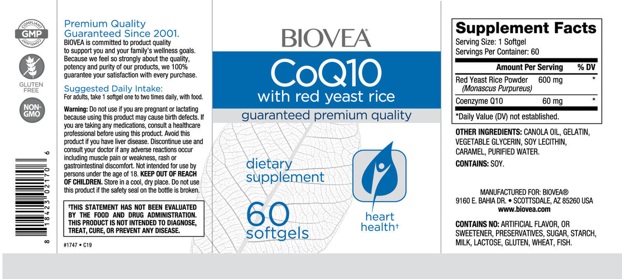 CoQ10 60mg & κόκκινο ρύζι ζυμομύκητα/60 softgels
