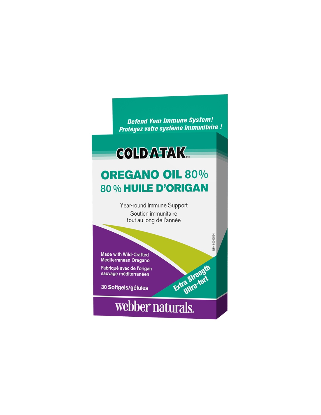 Cold-A-Tak® Oregano Oil Extra Tressure/Tlegano (OIL/80% Carvacrol), 180 mg, 30 καψάκια Softgel