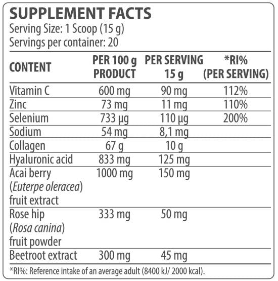 Σύμπλεγμα κολλαγόνου | Με υαλουρονικό οξύ & acai Berry - 300 γραμμάρια