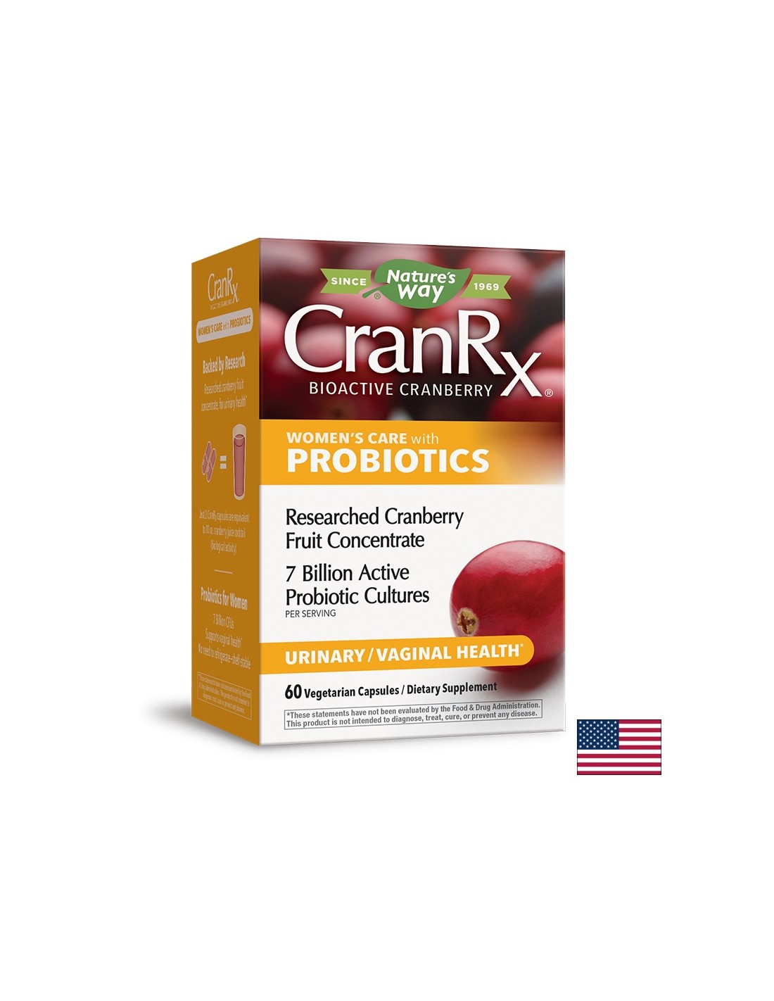Cranrx® Γυναικεία φροντίδα με προβιοτικά με Cranberry + 7 δισεκατομμύρια πράξη. Probiotics x 60 κάψουλες της φύσης