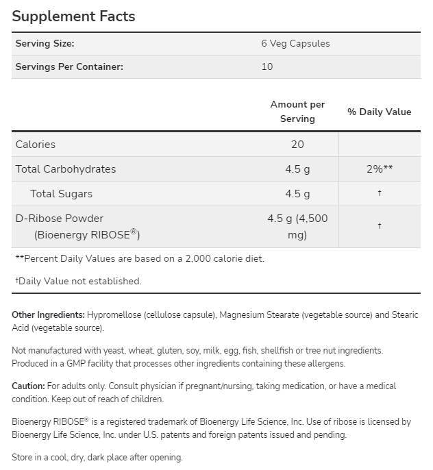 D -Ribose 750 mg - 120 κάψουλες