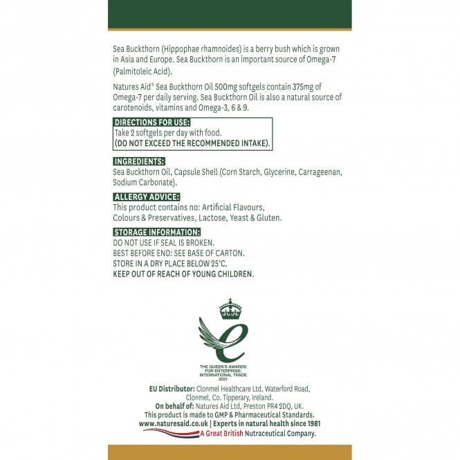 Sea Buckthorn Oil (OmegA-3-6-7-9) (Sea Buckthorn Oil) 500mg 60 Soft Capsules NatuesAid