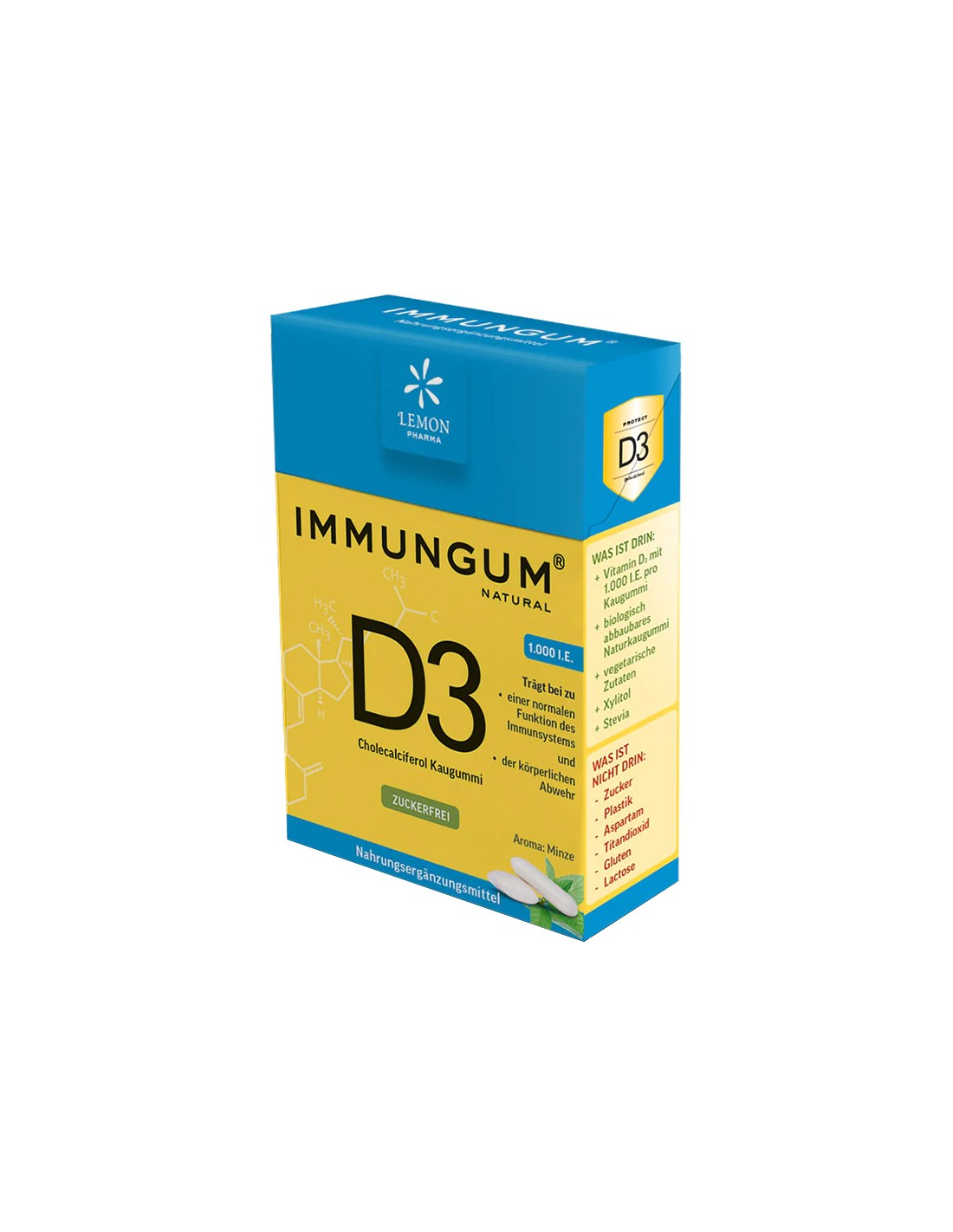 Τσίχλες με βιταμίνη D3 με γεύση μέντας - Immungum, 20 τεμάχια <tc>Lemon Pharma</tc>