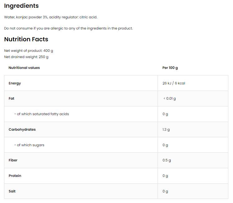 Διατροφή Spaghetti/Keto-φιλική χαμηλή θερμίδα konjac noodles 400 γραμμάρια