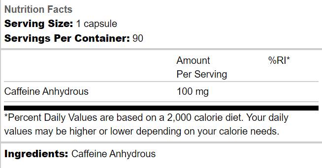 Endurance Caffeine 100 mg - 90 κάψουλες