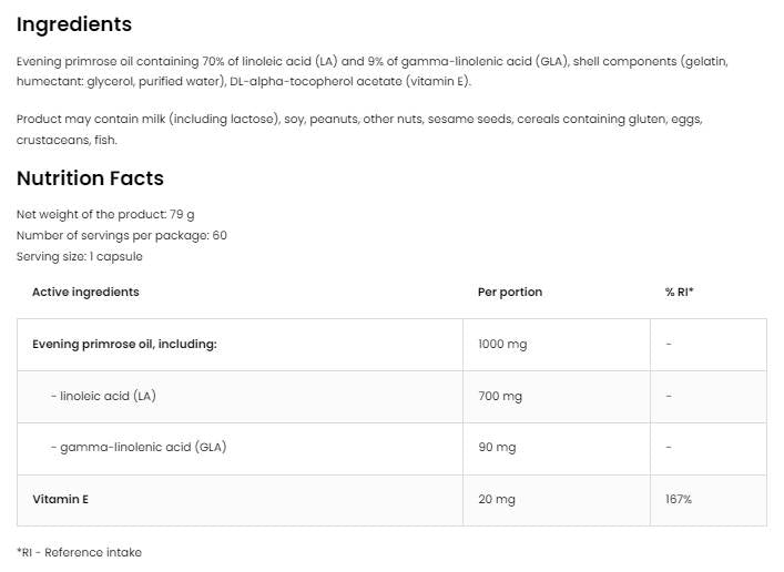 Evening Primrose Oil 1000 mg 60 κάψουλες Gel