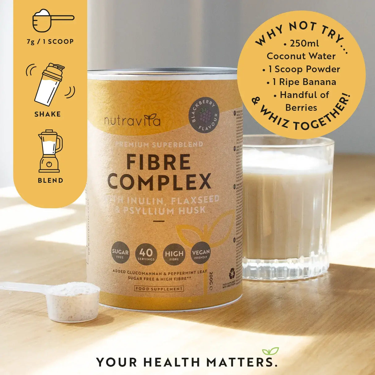 Σκόνη συμπλέγματος ινών - Γεύση βατόμουρου /200 g, 40 δόσεις/ <tc>Nutravita</tc>