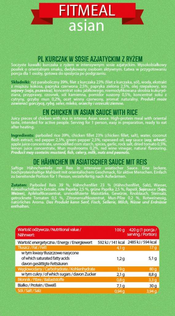 Fitmeal Asian | Έτοιμο για φαγητό γεύμα υψηλής πρωτεΐνης-420 γραμμάρια