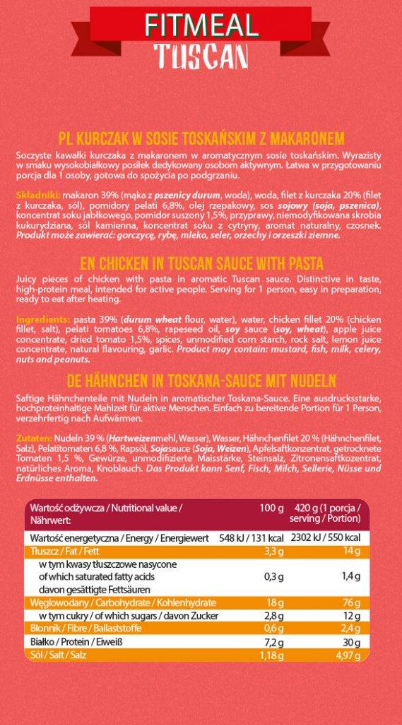 Fitmeal Tuscan | Έτοιμο για φαγητό γεύμα υψηλής πρωτεΐνης-420 γραμμάρια