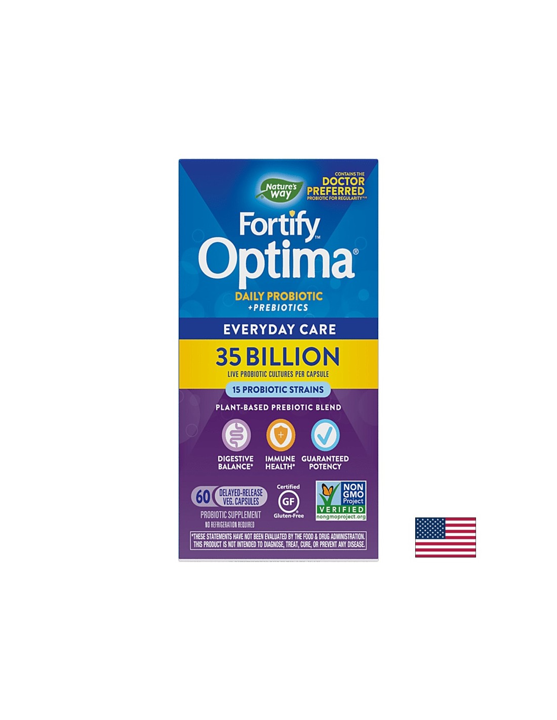 Fortify ™ Optima® Daily Probiotic + Prebiotic - Fortify Probiotic + Prebiotics, 35 δισεκατομμύρια ενεργά προβιοτικά, 60 κάψουλες της φύσης