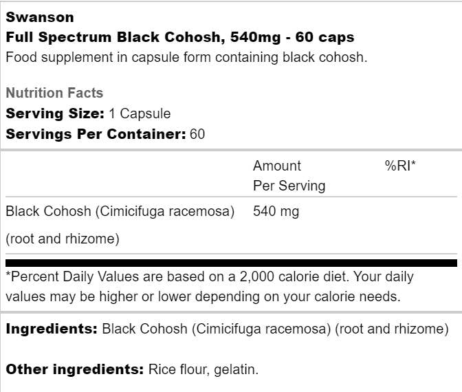 Πλήρες φάσμα μαύρο cohosh 540 mg - 60 κάψουλες