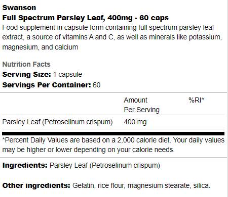 Full Spectrum Parsley Leaf 400 mg 60 κάψουλες