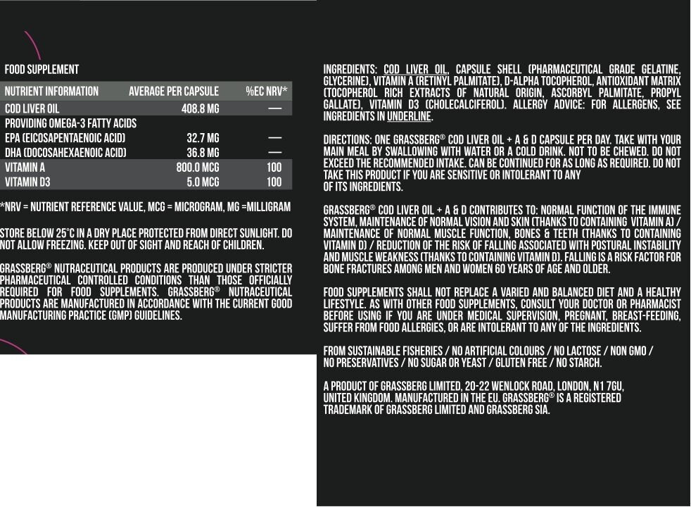 Λάδι συκώτι Cod Grassberg + A + D 60 Softgels