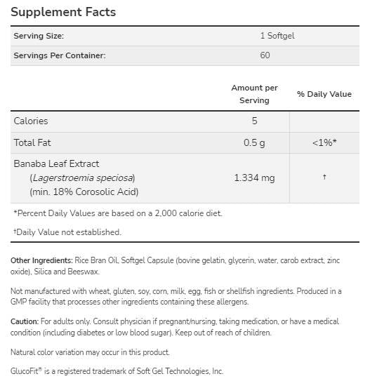 Glucofit® | Εκχύλισμα φύλλων Banaba - 60 κάψουλες πηκτής