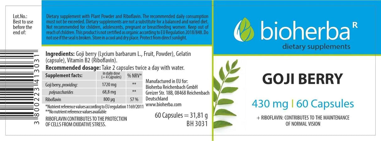 Goji Berry 430 mg - 60 κάψουλες
