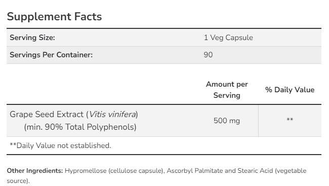 Εκχύλισμα σπόρων σταφυλιών 500 mg μέγιστη αντοχή - 90 κάψουλες