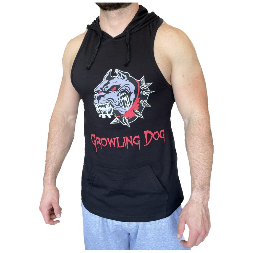 Tank Top Growling Dog with Hoodie - Black/Tank Top Growling Dog with Hoodie - Black