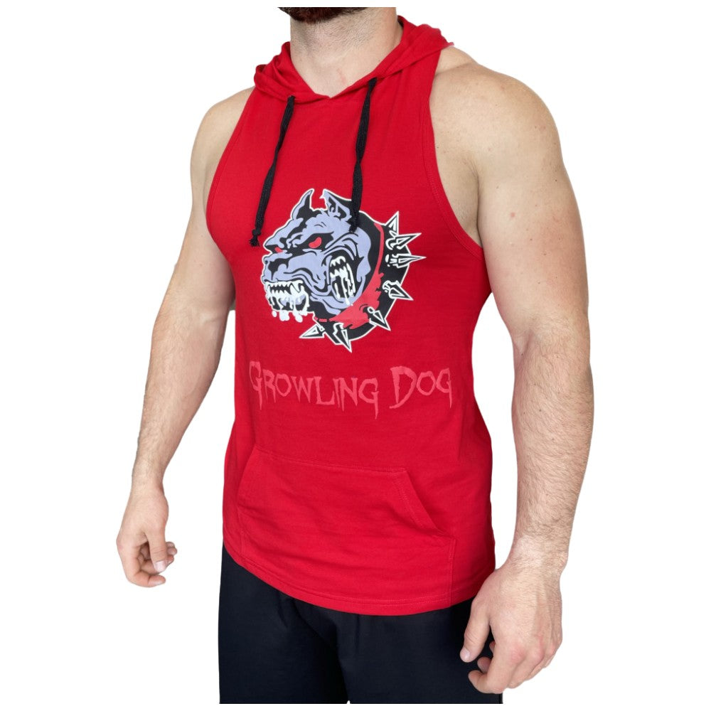 Tank Top Growling Dog with Hoodie - Red/Tank Top Growling Dog with Hoodie - Red