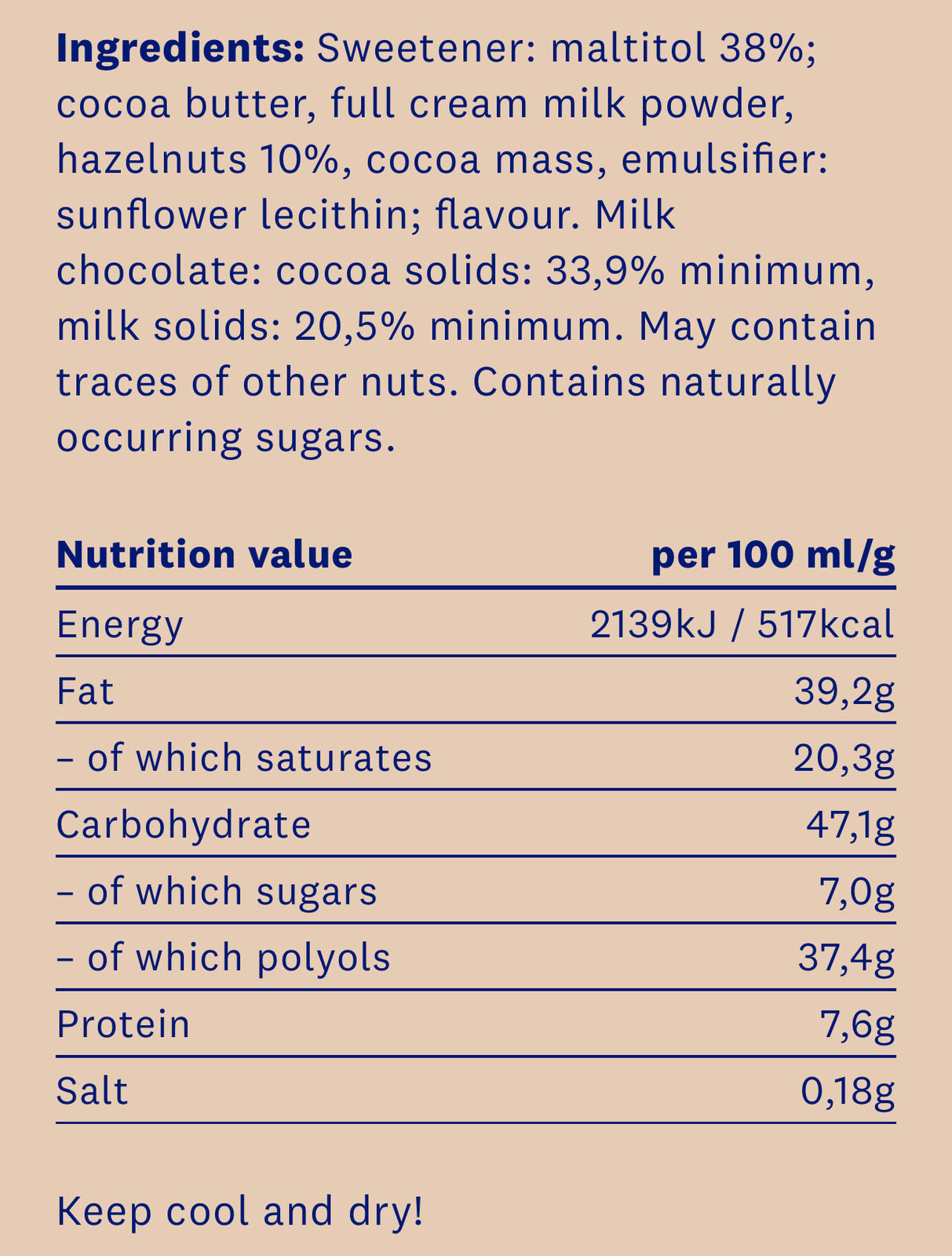 <tc>HealthyCo</tc> σοκολάτα με φουντούκια 100 γραμμάρια - χωρίς προσθήκη ζάχαρης και χωρίς φοινικέλαιο