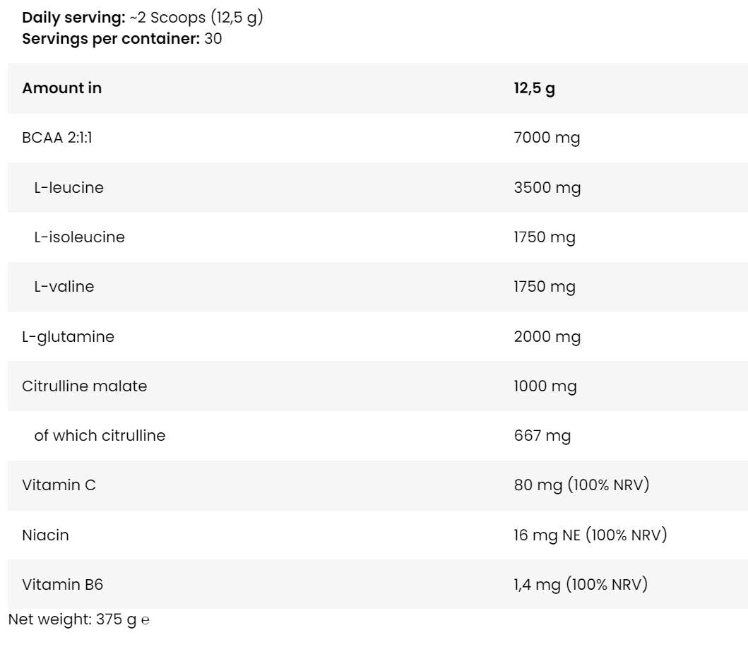 ICE BCAA | με L-γλουταμίνη & L-Citrulline-375 γραμμάρια
