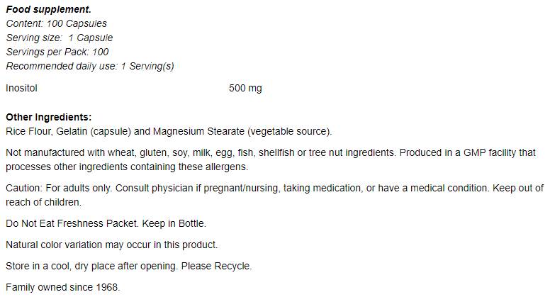 Ινοσιτόλη 500 mg - 100 κάψουλες