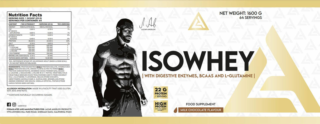 Isowhey | Πρωτεΐνη ορού γάλακτος με πεπτικά ένζυμα, BCAA & γλουταμίνη - 1600 γραμμάρια