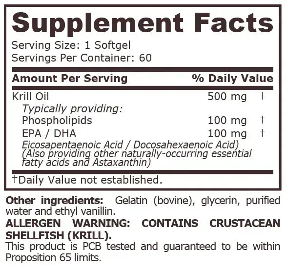 Λάδι κριλ 500 mg - 60 μαλακές κάψουλες <tc>Pure Nutrition</tc>
