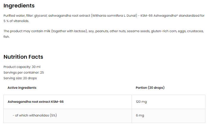 KSM-66 σταγόνες Ashwagandha | Εκχύλισμα ρίζας Ashwagandha 30 ml