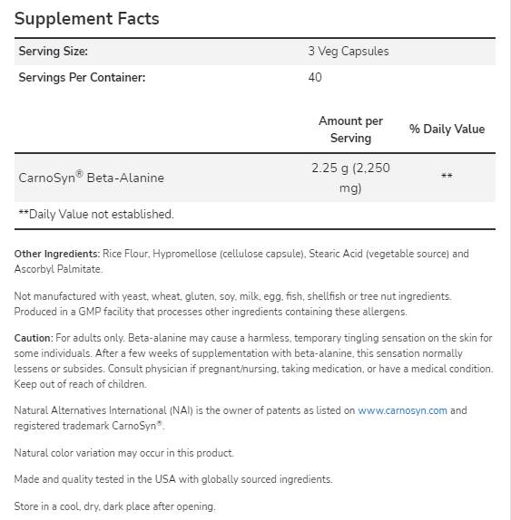 Βήτα-αλανίνη 750 mg | Carnosyn® - 120 κάψουλες