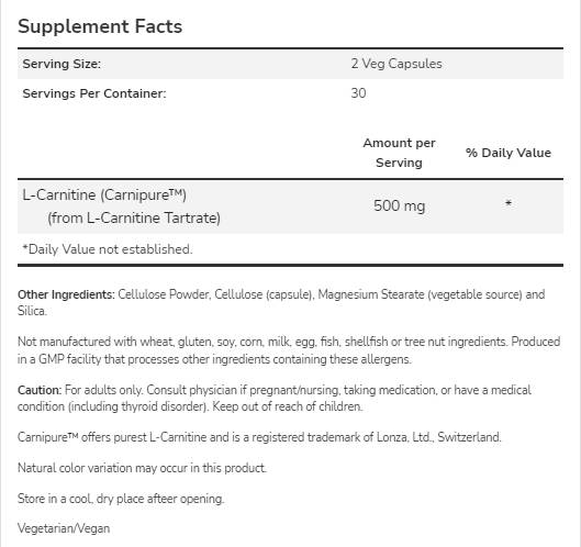 L-καρνιτίνη 250 mg | Carnipure ™ - 60 κάψουλες