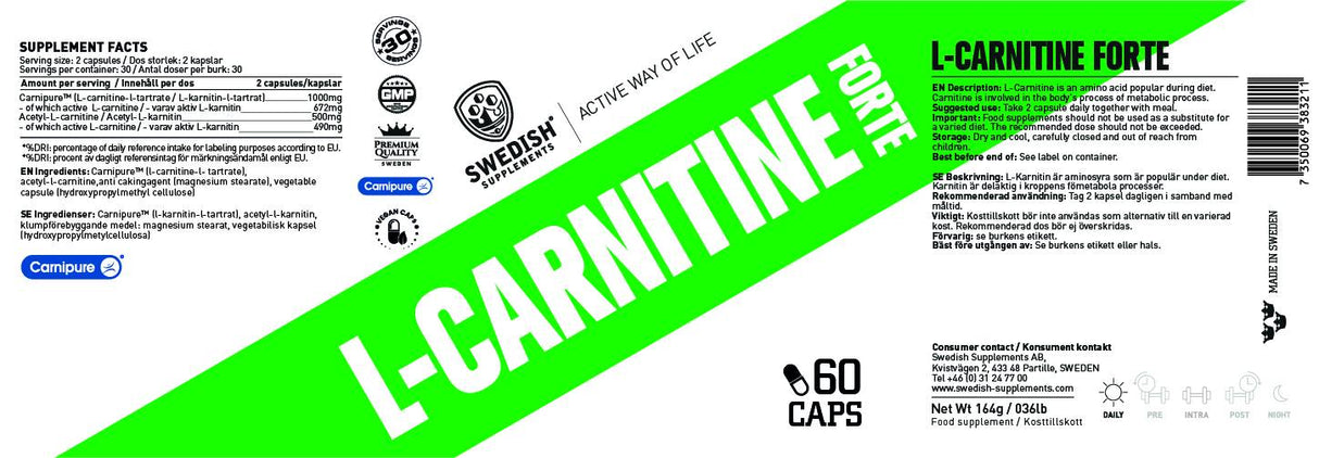 L -καρνιτίνη Forte/Carnipure® + Acetyl - 60 κάψουλες