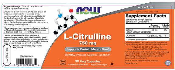 L-Citrulline 750 mg - 90 κάψουλες