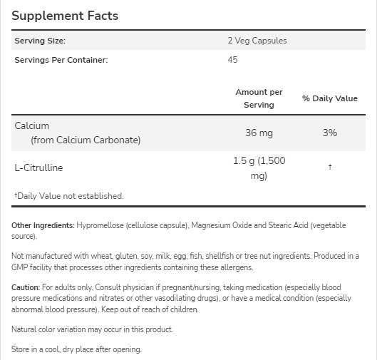 L-Citrulline 750 mg - 90 κάψουλες