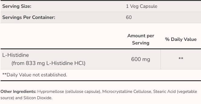 L -Histidine 600 mg - 60 κάψουλες