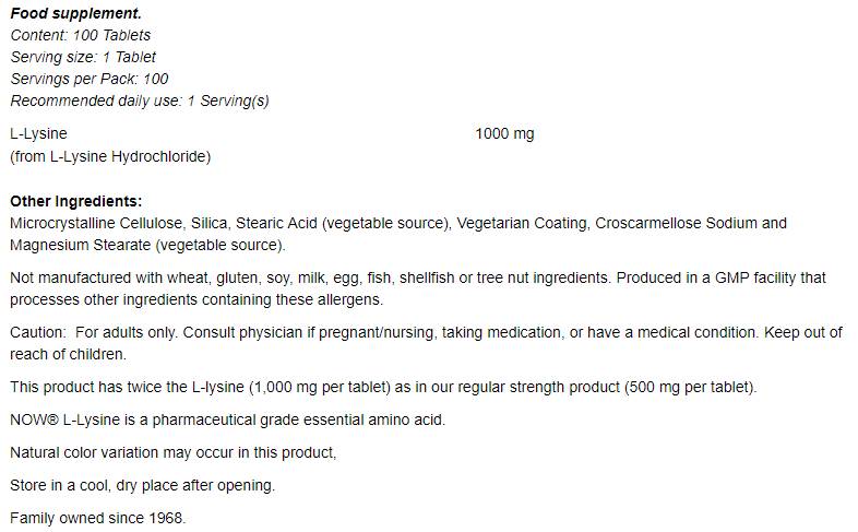 L-Lysine 1000 mg - 100 Δισκία