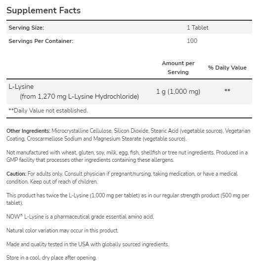 L-Lysine 1000 mg - 100 Δισκία