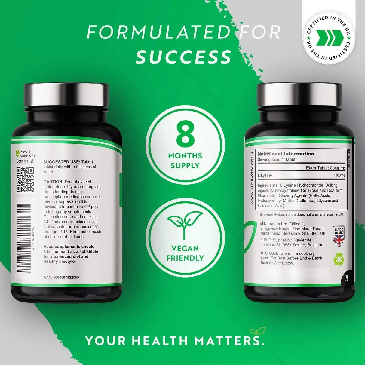 L-Lysine 1100mg 240 vegan δισκία