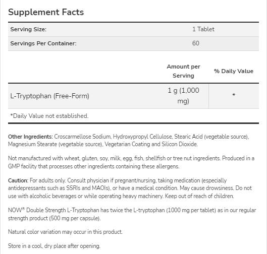 L-τρυπτοφάνη 1000 mg | Διπλή δύναμη - 60 δισκία
