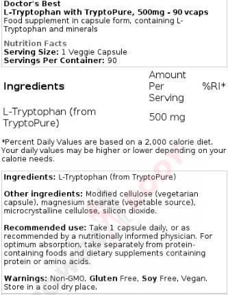 L-τρυπτοφάνη 500 mg | Με Tryptopure - 90 κάψουλες