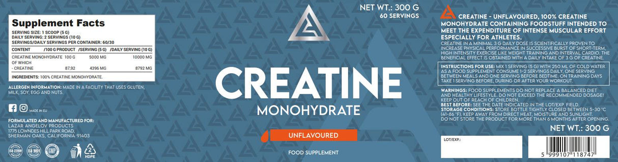 LA Creatine Monohydrate Powder - 300 γραμμάρια