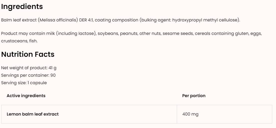 Βάλσαμο λεμονιού 400 mg | Vege - Balm Lemon 90 κάψουλες