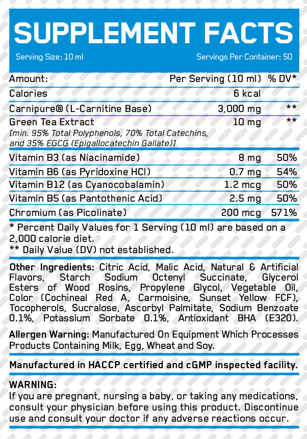 Υγρή L-Carnitine 3000mg + Πράσινο Τσάι - 0,500 KG