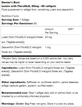 Λουτεΐνη 20 mg | Με Floraglo - 60 κάψουλες γέλης