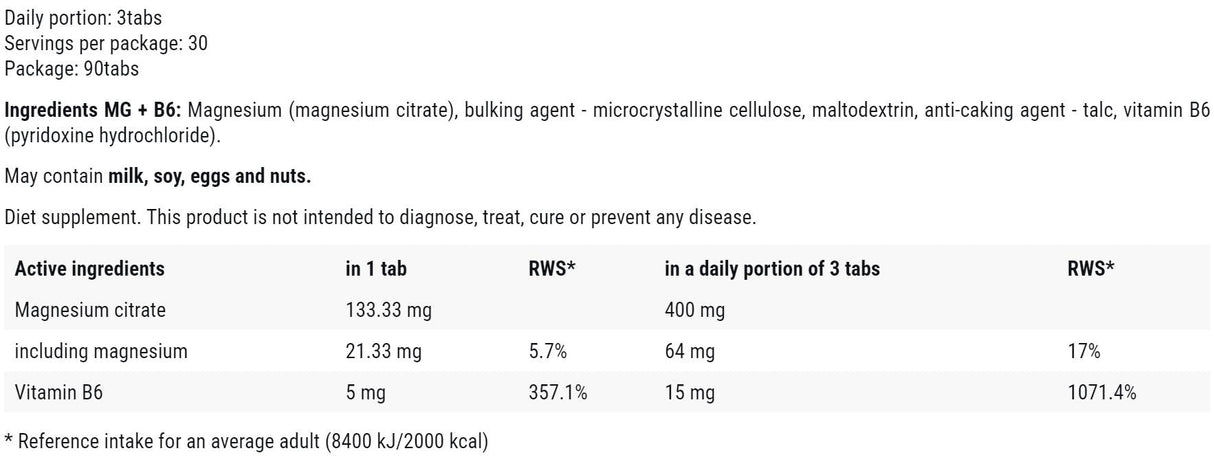 Mg + B6 400 mg | Κιτρικό μαγνήσιο + b6 - 90 δισκία