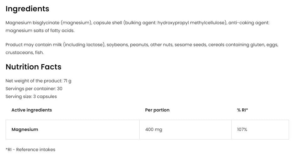 Γλυκινικό μαγνήσιο | 400 mg μερίδα Magnesiuim Bisglycinate 90 κάψουλες