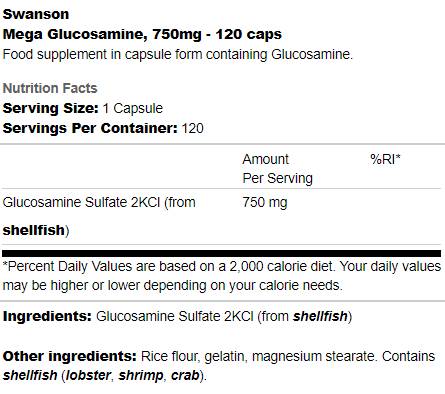 Mega Glucosamine 750 mg 120 κάψουλες