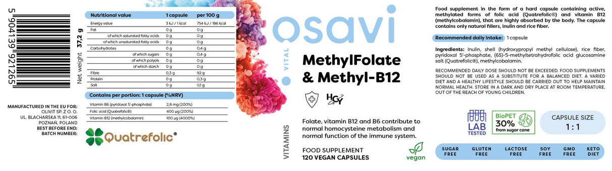 Μεθυλοφολικό & μεθυλ-Β12 | με τις κάψουλες Quatrefolic® - 120