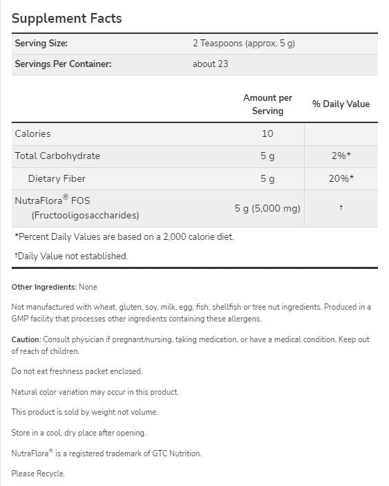 Nutraflora® FOS Powder - 113 γραμμάρια